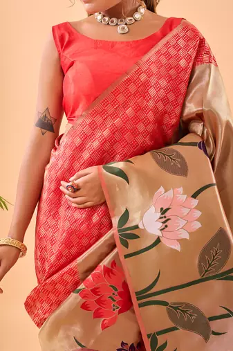 Red Paithani Silk Saree And Rich Pallu Saree With Blouse For Women