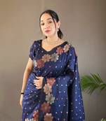 Navy-Blue Soft Silk Copper And Gold Weaving Saree