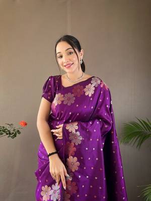 Wine Soft Silk Copper And Gold Weaving Saree 1