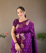 Wine Soft Silk Copper And Gold Weaving Saree