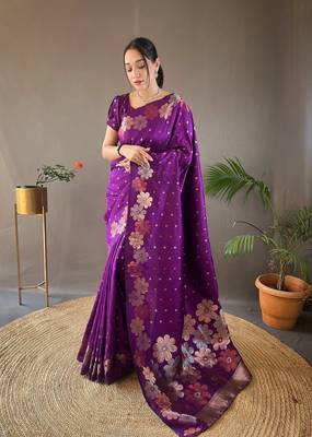 Wine Soft Silk Copper And Gold Weaving Saree 2