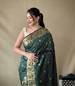 Green Soft Silk Sarees With Gold Zari Weaving Saree,Blouse-not As Per Image
