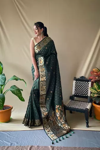 Green Soft Silk Sarees With Gold Zari Weaving Saree,Blouse-not As Per Image