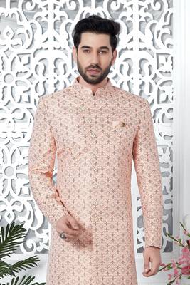 pink jacquard silk sherwani 2