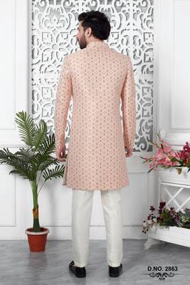 pink jacquard silk sherwani 3