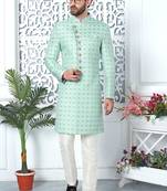 Green jaqurd silk indo-western