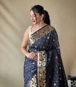 Black Soft Silk Sarees With Gold Zari Weaving Saree,Blouse-not As Per Image
