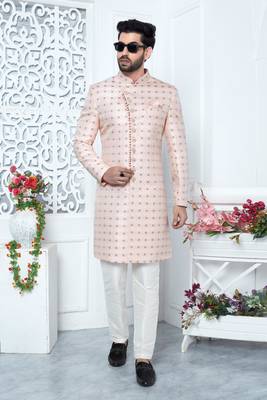 pink jaqurd silk sherwani 1