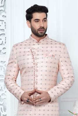 pink jaqurd silk sherwani 2