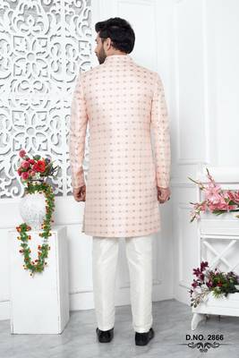 pink jaqurd silk sherwani 3