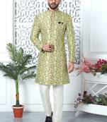 Green jaqurd silk indo-western