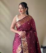 Brown Soft Silk Sarees With Gold Zari Weaving Saree,Blouse-not As Per Image