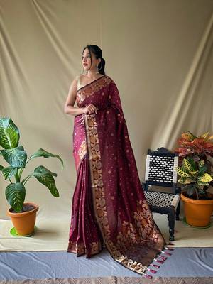Brown Soft Silk Sarees With Gold Zari Weaving Saree,Blouse-not As Per Image 2