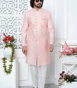 Pink computer thread work on art silk indo-western