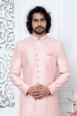 pink computer thread work on art silk sherwani 2