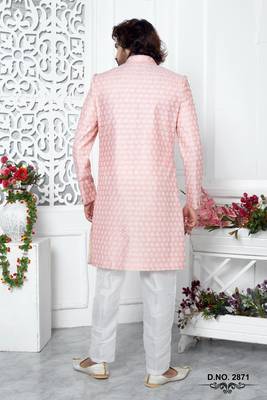 pink computer thread work on art silk sherwani 3
