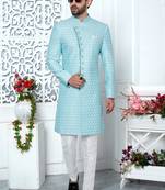 Blue computer thread work on art silk indo-western