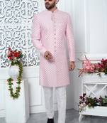 Pinkcomputer thread work on art silk indo-western