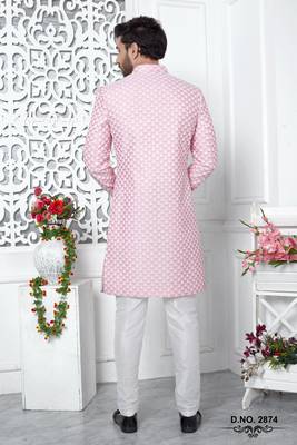 pinkcomputer thread work on art silk sherwani 3