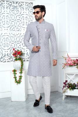 purple computer thread work on art silk sherwani 1
