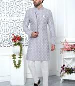 Purple computer thread work on art silk indo-western