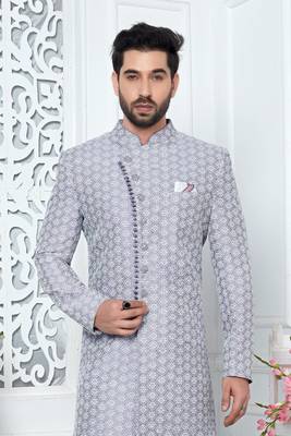 purple computer thread work on art silk sherwani 2