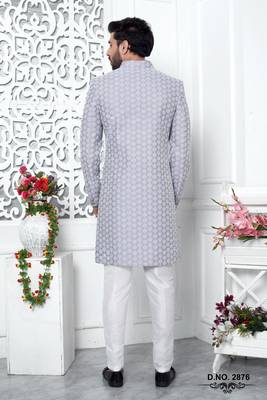purple computer thread work on art silk sherwani 3