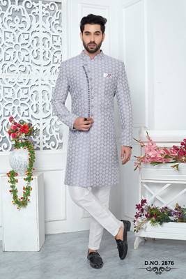 purple computer thread work on art silk sherwani 4