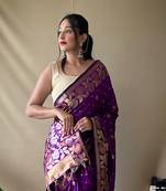 Purple Soft Silk Sarees With Gold Zari Weaving Saree,Blouse-not As Per Image