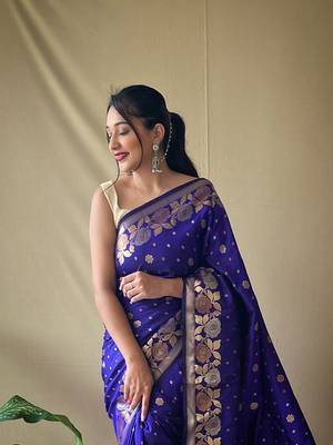 Violet Soft Silk Sarees With Gold Zari Weaving Saree,Blouse-not As Per Image 1