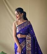Violet Soft Silk Sarees With Gold Zari Weaving Saree,Blouse-not As Per Image