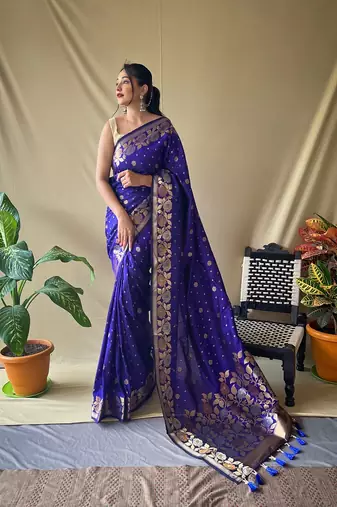 Violet Soft Silk Sarees With Gold Zari Weaving Saree,Blouse-not As Per Image