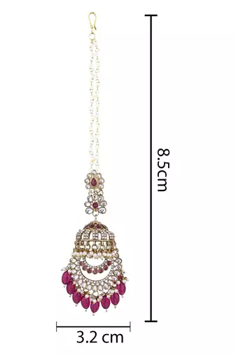 traditional kundan & pearl dangle jhumka earrings with attachable ear chain for women 