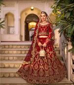 MAROON VELVET LEHENGA EMBROIDERY WORK