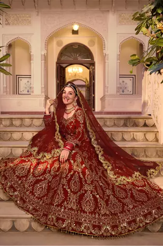 MAROON VELVET LEHENGA EMBROIDERY WORK