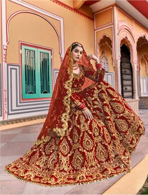 MAROON VELVET LEHENGA EMBROIDERY WORK 4