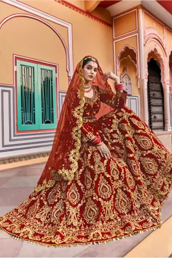 MAROON VELVET LEHENGA EMBROIDERY WORK