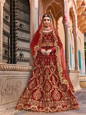 MAROON VELVET LEHENGA EMBROIDERY WORK 5