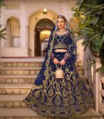 BLUE VELVET LEHENGA SEMI STITCHED EMBROIDERY WORK