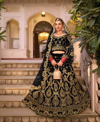BLACK VELVET LEHENGA EMBROIDERY WORK 1