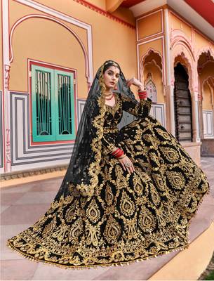 BLACK VELVET LEHENGA EMBROIDERY WORK 2
