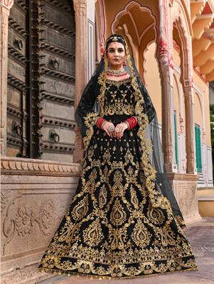 BLACK VELVET LEHENGA EMBROIDERY WORK 3