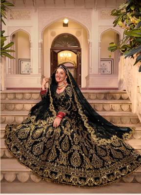 BLACK VELVET LEHENGA EMBROIDERY WORK 4