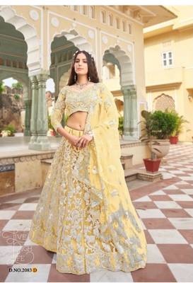 YELLOW NET LEHENGA EMBROIDERY WORK 1