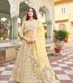YELLOW NET LEHENGA EMBROIDERY WORK