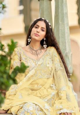 YELLOW NET LEHENGA EMBROIDERY WORK 2
