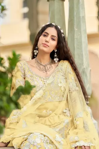 YELLOW NET LEHENGA EMBROIDERY WORK