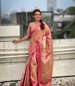 Pink kanjivaram tissue silk leheriya traditional zari woven saree