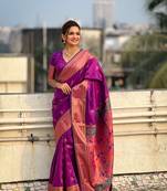 Wine zari woven nath yeola paithani silk saree