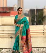Sky blue zari woven nath yeola paithani silk saree